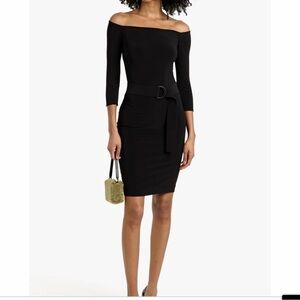 Black Long Sleeve Off Shoulder Dress with Belt